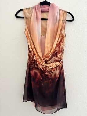 Ted Baker Pink and Brown Ombre Sheer Drape Neck Tunic Blouse with tank